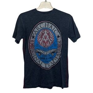 Archaic by Affliction Mens Double Sided Graphic T-Shirt Dark Gray Size Small